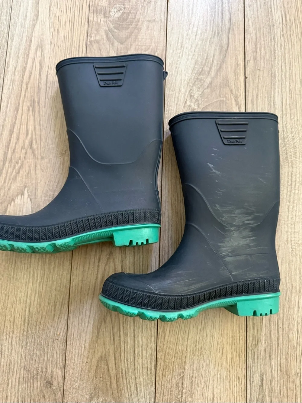 Kids Black Rain Boots with Green Trim - Waterproof Boots